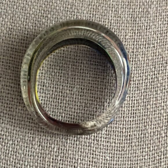 Vintage Estate 70s Lucite Abstract Millefiori Dome Chunky Fairy Boho Disco Ring - Picture 3 of 5